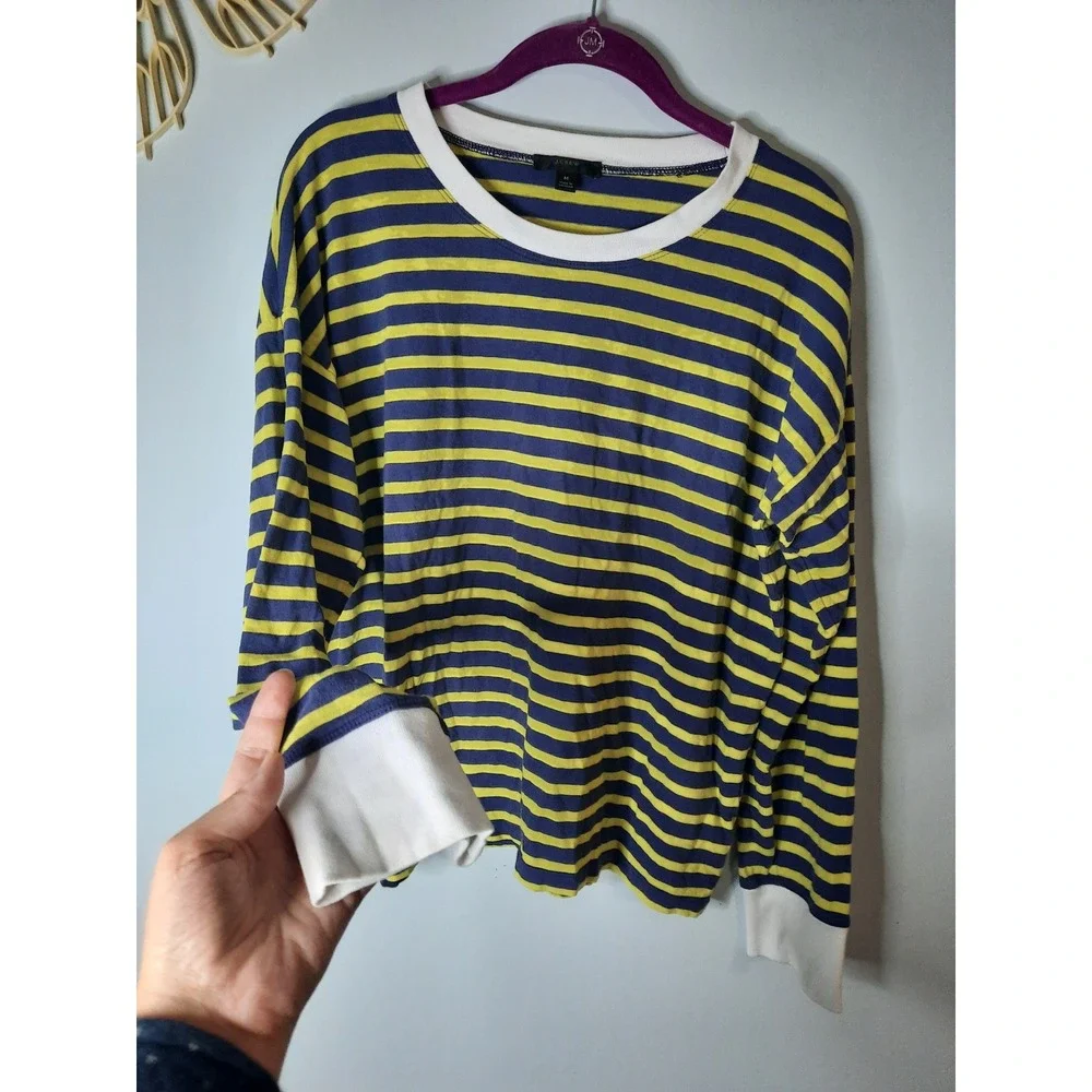 J. Crew Re-Imagined Striped Long Sleeve T-Shirt Blue Yellow Cotton Mens Medium